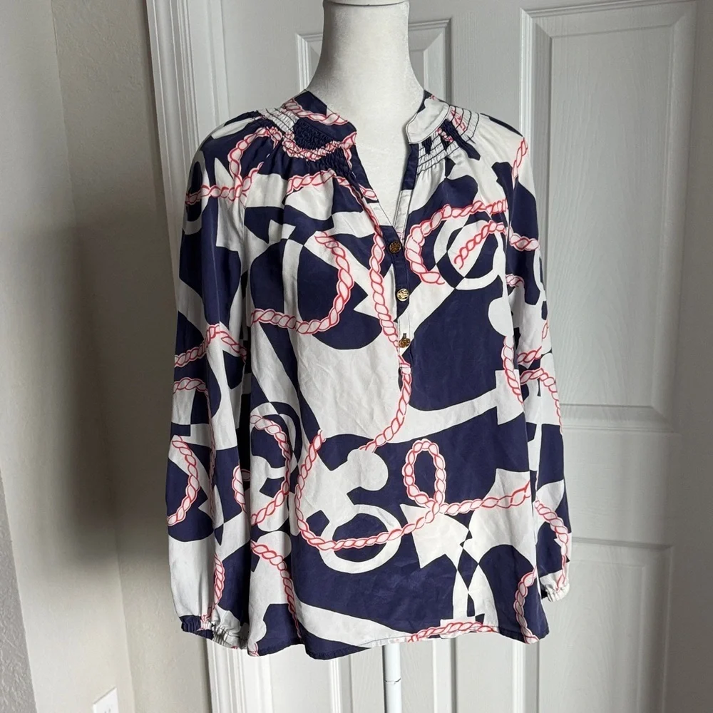 Lilly Pulitzer Navy and White Rope Print Blouse - Picture 2 of 15
